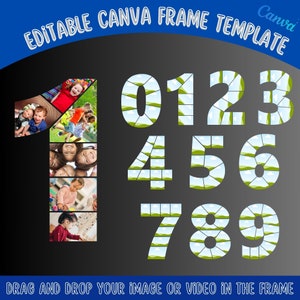 Editable Canva Frame Template ,Canva Template For Numbered Photo Collage,Fillable Collage Numbers 0 - 9 Template,Drag And Drop Photo Collage
