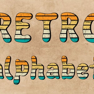 Retro Doodle Alphabet Letters and Numbers ,retro Distressed Alphabet ...