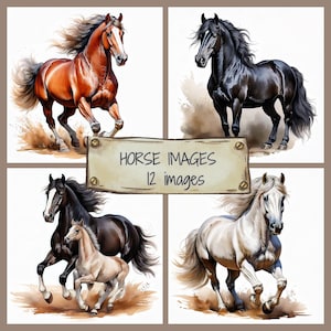 Watercolor Horse JPG Clip Art Set, Horse Illustrations, Digital Horse Graphics, Equestrian Illustrations,Scrapbooking Supplies, Junk Journal
