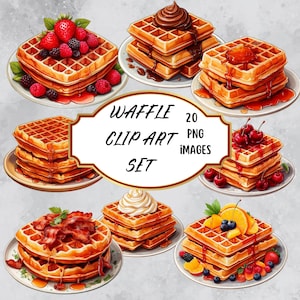 Waffles PNG Clip Art Set,Digital Food Graphics,Breakfast Clipart, Watercolor Waffle Illustration,Cute Waffles Clip Art Bundle,Sweet Food PNG