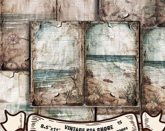 Vintage Sea Shore Junk Journal Pages,Beach Themed Journal Kit,Scrapbook Supplies, Ocean Ephemera,Crafting Material,Coastal Scrapbooking Kit