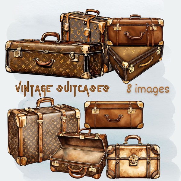 Antique Watercolor Luxury Designer Suitcases clipart set,Vintage Suitcases Ephemera, Vintage Travel Illustrations,Junk Journal, Scrapbooking