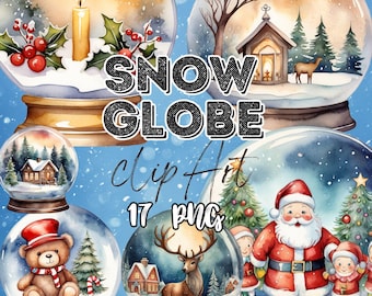 Akvarell julsnöglob Clipart | Vintage Holiday PNG Set | Mysiga vinterscenillustrationer för kort, klistermärken och sublimering