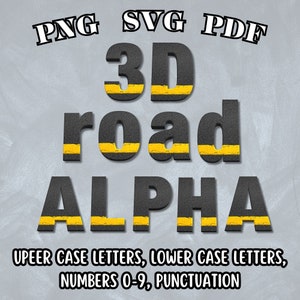 3D-alfabetletters voor wegen, 3D-sublimatie racebaan-alfabetletters in png, SVG en pdf, 3D Digital Road-alfabetletters Clip Art Set