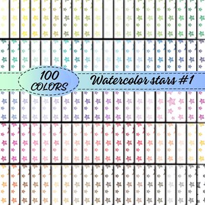 Digitale papierset aquarel ster, 100 kleuren naadloze sterpatronen, sterrenhemel, sterren confetti scrapbooking papier, achtergrondpapier