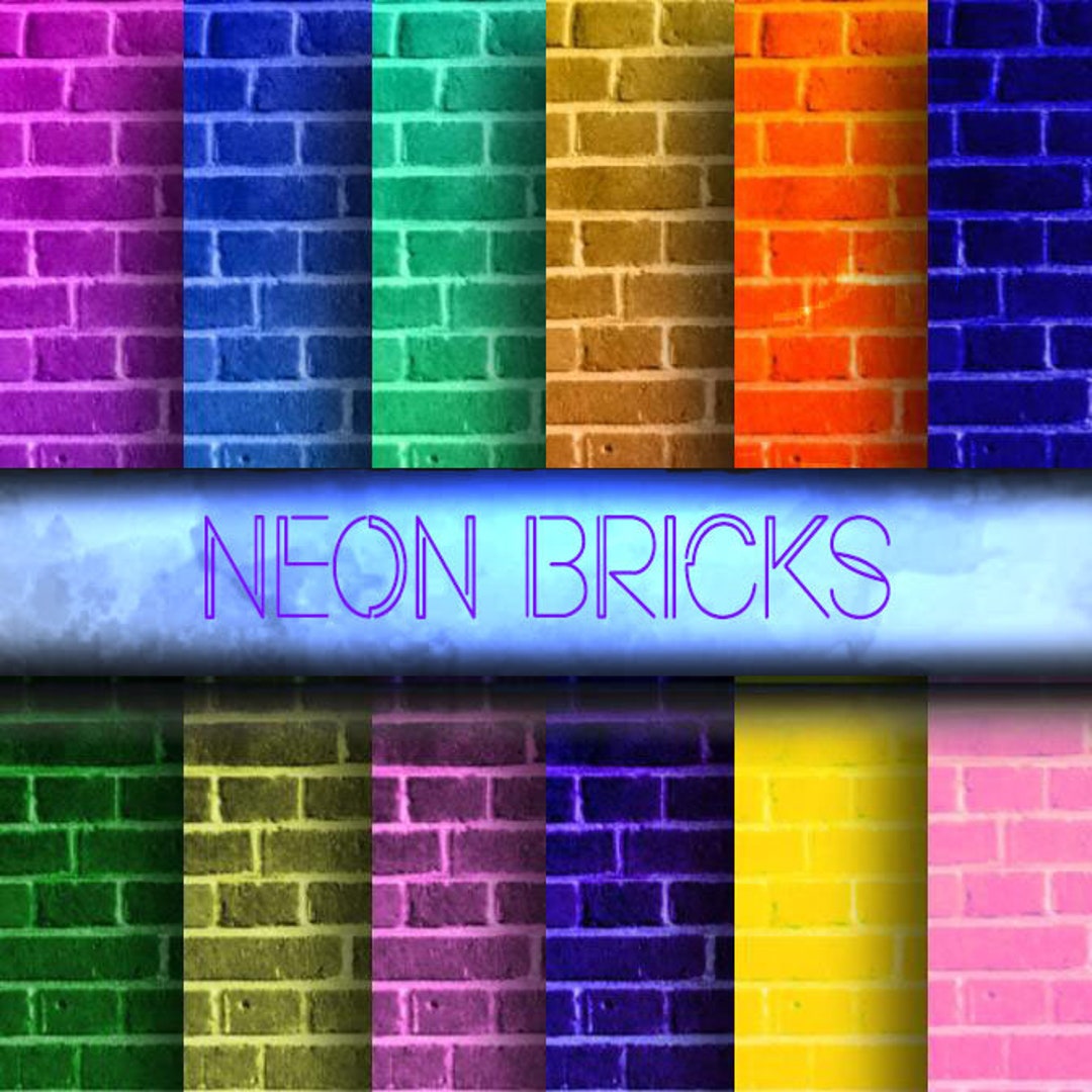 Brick Wall Digital Papers, Neon Bricks Wall Pattern Scrapbooking Paper ...