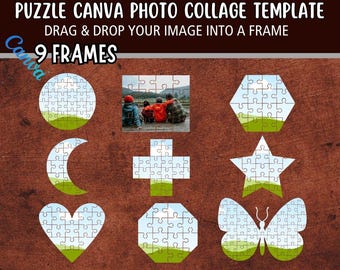 Puzzle Photo Collage Template for Canva | Editable Drag & Drop Frames | Custom Picture Grid Layout | Easy Canva Frames Design