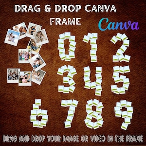 Canva Polaroid Photo Number Collage, Birthday Poster Template,0 - 9 Number Photo Collage Template, Canva Drag&Drop Template, DIY Canva Frame