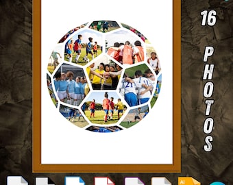 フットボール写真コラージュテンプレート | Canva、Jpg、Png、Psd、Pdf、Eps、Ai、Svg | 編集可能なスポーツコラージュ、シニアナイト、チーム、試合日