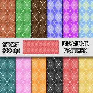Diamond Pattern Digital Paper Pack, Geometric Scrapbook Paper Set,Printable Patterned Paper,Harlequin pattern Background Papers, Craft Paper