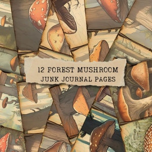 Feuilles de journal indésirable champignons forestiers # 1, kit de papier de scrapbooking numérique, papiers imprimables forêt, feuille de collage automne, éphémères botaniques vintage
