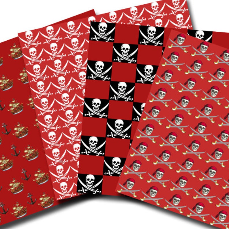 Pirate Pattern Digital Paper Pack - Pirate Adventure Printable Digital ...