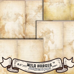 Vintage Horse Junk Journal Pages Kit #05- Horses Junk Journal voor plakboek, afdrukbare logboekkaarten, afdrukbare illustratie paard