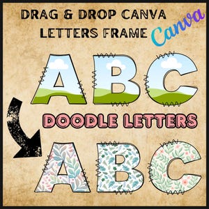 Editable Canva Frame Alphabet Template , Frame Doodle Digital Alphabet Letters And Numbers Canva, Fillable Doodle Alphabet Template