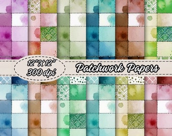 Patchwork Fabric Paper Pack, Patchwork Pattern Digital Scrapbooking papers, Patchwork Printable Digital Papers, Paper Craft, Junk Journaling