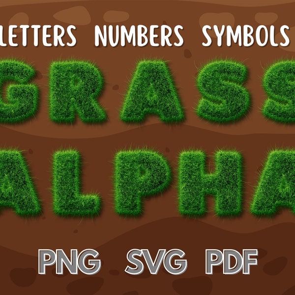 Grass Pattern Alphabet Letters Clip Art Set, Flora Font SVG, , Nature Themed Font, Grass PNG Letters And Numbers, SVG Doodle Letters