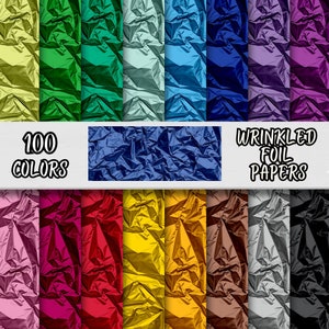 Paquet de 100 papiers numériques colorés, Motifs en aluminium froissés, Papier de scrapbooking texturé en aluminium, Fond froissé, Papiers texturés en aluminium