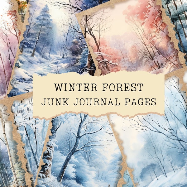 Winter Forest Junk Journal Pages, Digital Winter Landscape  Scrapbook Paper, Printable Winter Themed Collage Sheet, Vintage Junk Journal Kit