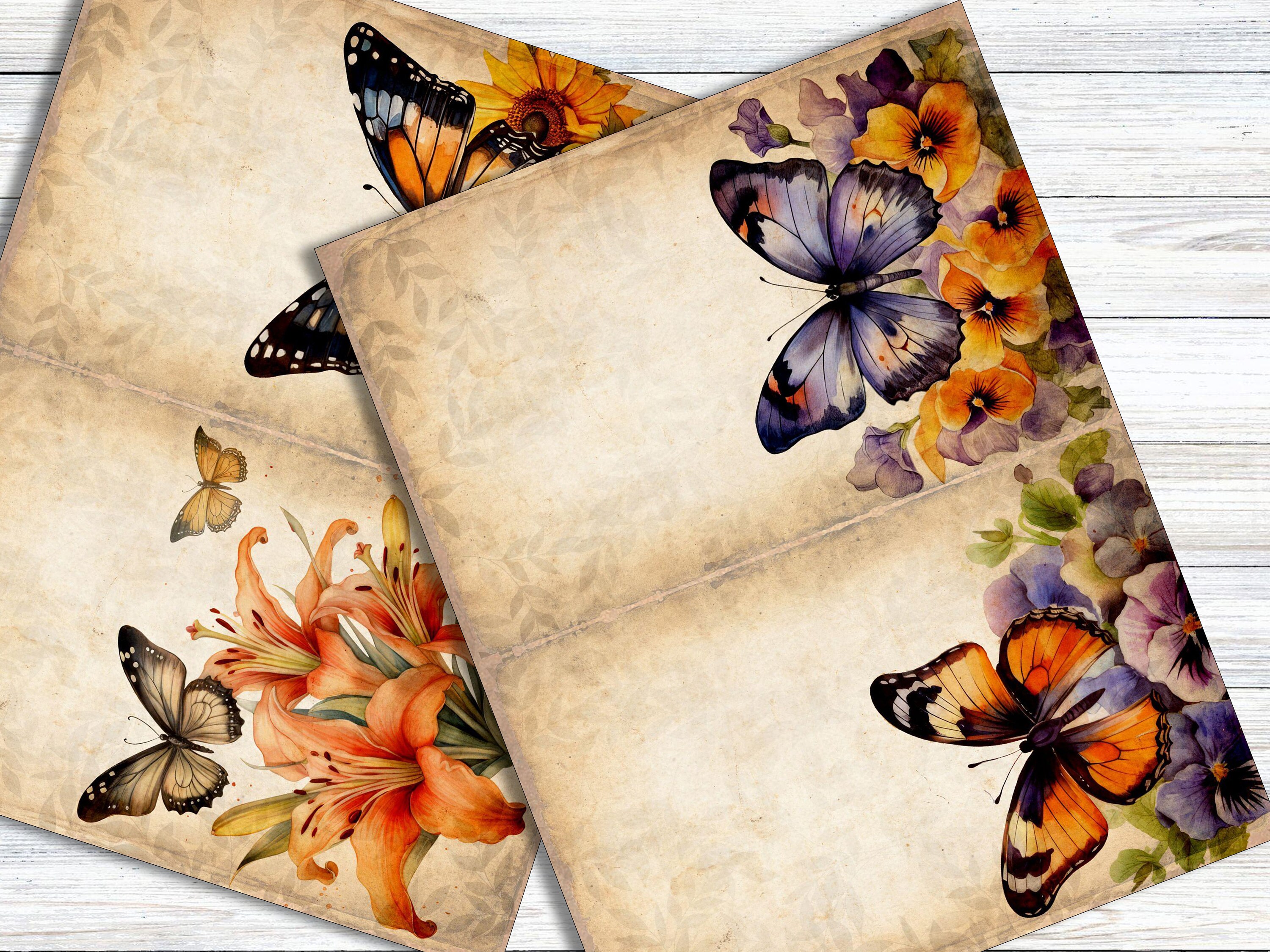 Vintage Butterfly Junk Journal Pages Kit 06 Butterflies Junk Journal ...