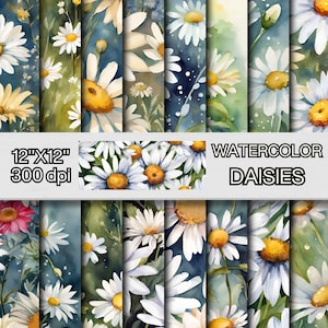 Watercolor Daisies Digital Paper Pack | Floral Scrapbook Backgrounds | Pastel Wildflower Patterns | Printable Daisy Paper | Printable Paper