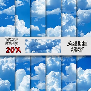 Pacchetto di carta digitale Blue Sky, carta per scrapbooking Azure Sky, sfondo stampabile Cobalt, carta stampabile Cloud and Sky, Junk Journal Supply