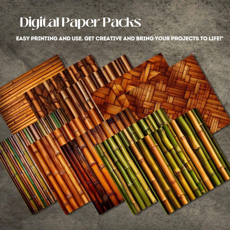 Bamboo Texture Digital Paper Pack, Bamboo Pattern Backgrounds, Nature ...