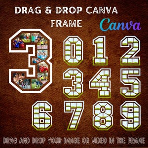 Editable Canva Frame Template For a Sport Numbered Photo, Collage, Fillable Collage, 0 - 9 Number Collage Template,  Canva Drag And Drop
