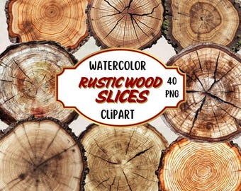 Watercolor Wood Slice Clipart: Rustic Tree Ring PNG Bundle (Digital Download)