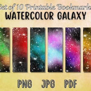Afdrukbare aquarel Galaxy digitale bladwijzers, Space Journal Ephemera Tags, Shabby Chic sterrenbeeld bladwijzers, digitale download, jpg, pdf, png