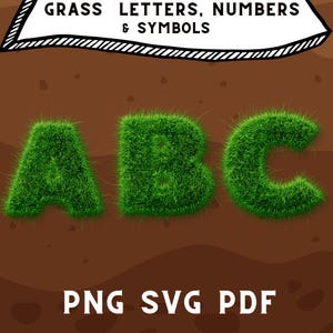 Conjunto de clipart de letras do alfabeto com padrão de grama, fonte SVG de flora, fonte com tema de natureza, letras e números PNG de grama, letras de doodle SVG