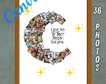 Moon Photo Collage Template | Moon Template | Crescent Moon Collage Template | Custom izable Gift | Editable Canva Frame Template