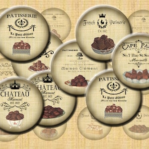 Chocolate Digital Collage Sheet - Instant Download printable French sweets 1 inch circle images for jewellery, bottlecap, magnets  png, svg