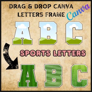Editable Canva Frame Varsity Alphabet Template , Frame Sports Digital Alphabet Letters And Numbers Canva, Fillable Collage Alphabet Template
