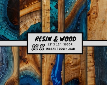 Resin Wood Texture Digital Paper, Epoxy River Table Background, Seamless Wood Grain Pattern, 12x12 Scrapbook Paper, Rustic Texture Pack
