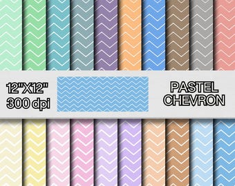 Pastel Chevron Digital Paper, Small Chevron Background, Skinny Chevron Digital Paper Pack - Instant Download - Commercial Use 12" X  12"