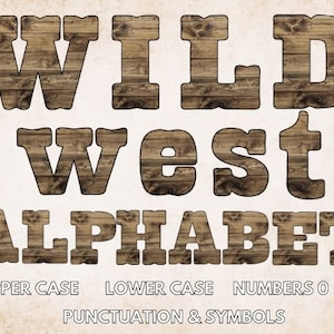 Western Themed Alphabet Letters Font, Wild West/Cowboy  Upper Case and Lower Case Alphabet, Numbers, Punctuation and Symbols PNG