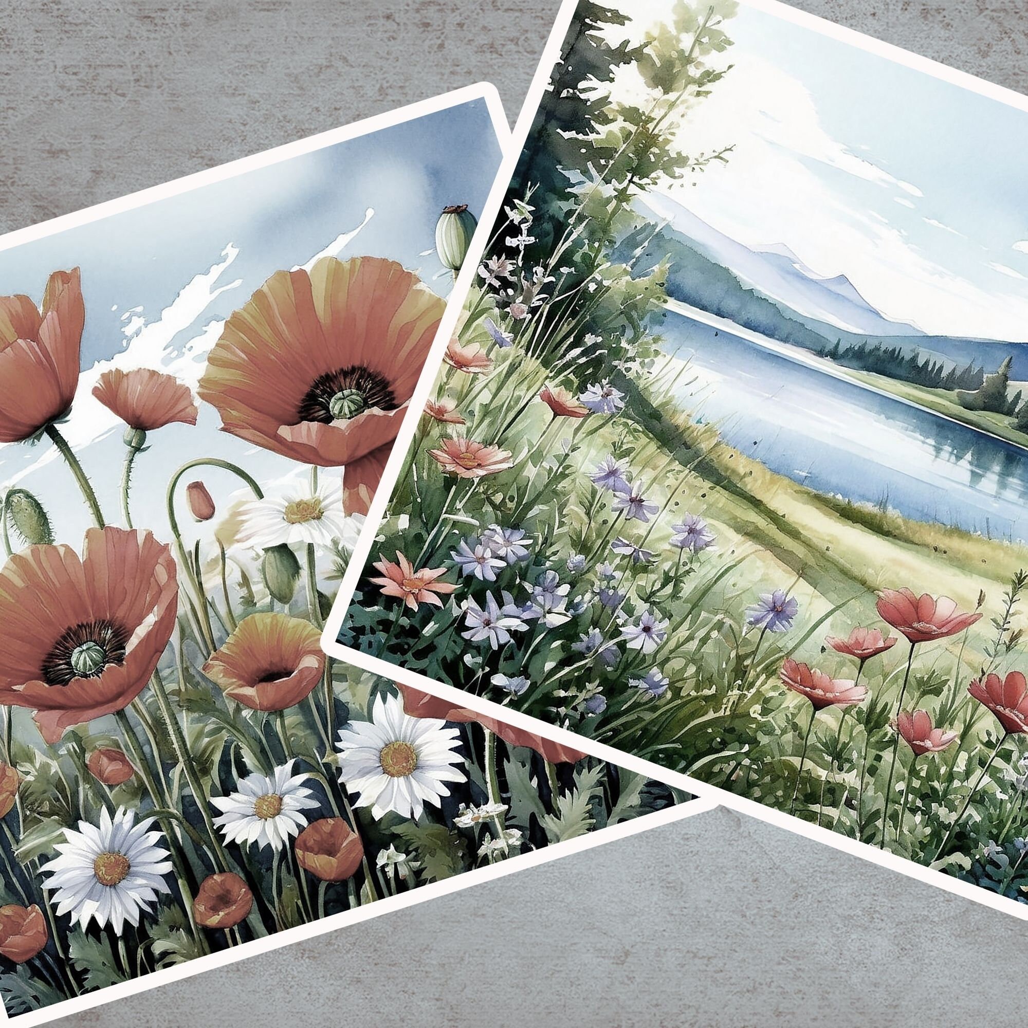 Watercolor Wildflower Meadow Digital Paper Pack, Flower Field Digital ...