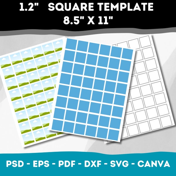 1.2 Inch Square Template, 0.75" Template in Psd, Eps, Pdf, Dxf And Canva, Craft Printable Template. 8.5X11 Collage Sheet
