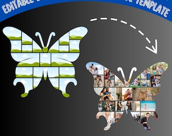 Editable Canva Butterfly Photo Collage , Create Your Butterfly  Photo Collage, Drag&Drop Template, Customizable Butterfly Canva Frame