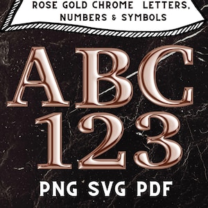 Rose goud chroom alfabetletters, vloeibare roségouden alfabetletters in png, svg en pdf, 3D metallic roségouden letters illustraties, folieletters