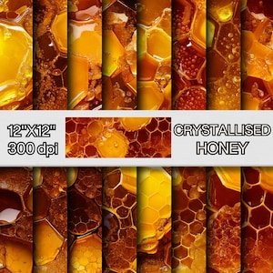 Crystallised Honey Seamless Pattern Digital Papers, Honeycomb Background, Sweet Pattern Pack, Busy Bee Honeycomb, Bees Nectar Honeycomb
