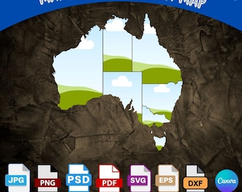 Editable Australian Map Photo Collage ,Create Your Own Aussie Map Photo Collage,Drag&Drop Template,Customizable Map Canva Photo Collage