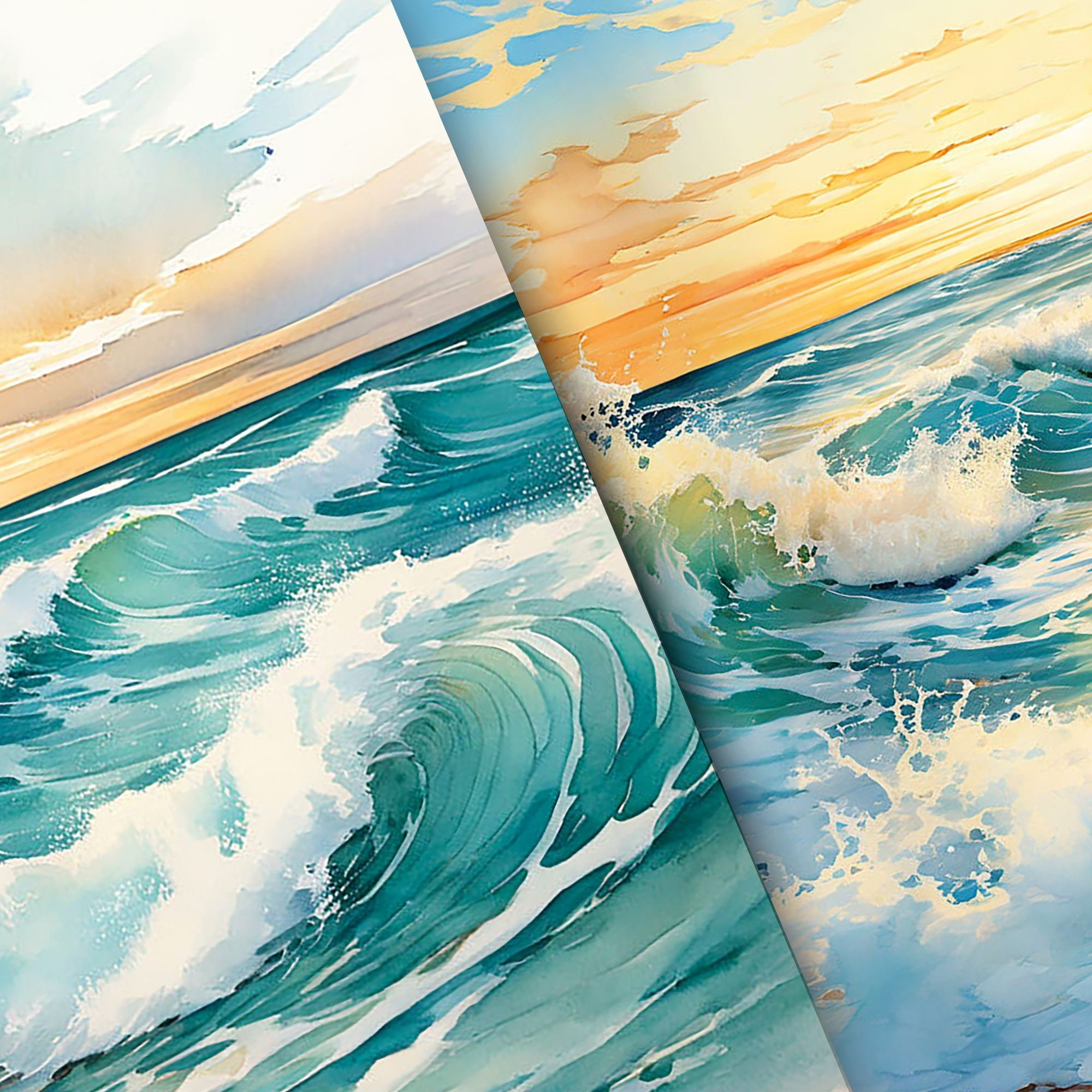 Ocean Wave Digital Paper Pack, Sea Waves Pattern Backgrounds, Beach ...