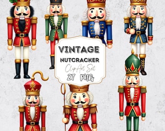 Vintage Nutcracker Clipart | Retro Christmas Clip Art | Nutcracker PNG Set | Holiday Illustrations | Instant Download