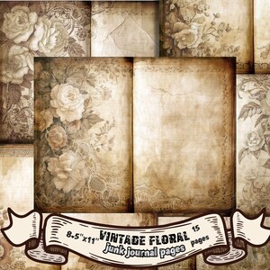Vintage Floral Junk Journal Kit, Junk-Journal für Scrapbook,Art Journal Zubehör,DIY Craft Papier,Antike Collage Sheet,Scrapbook Essentials