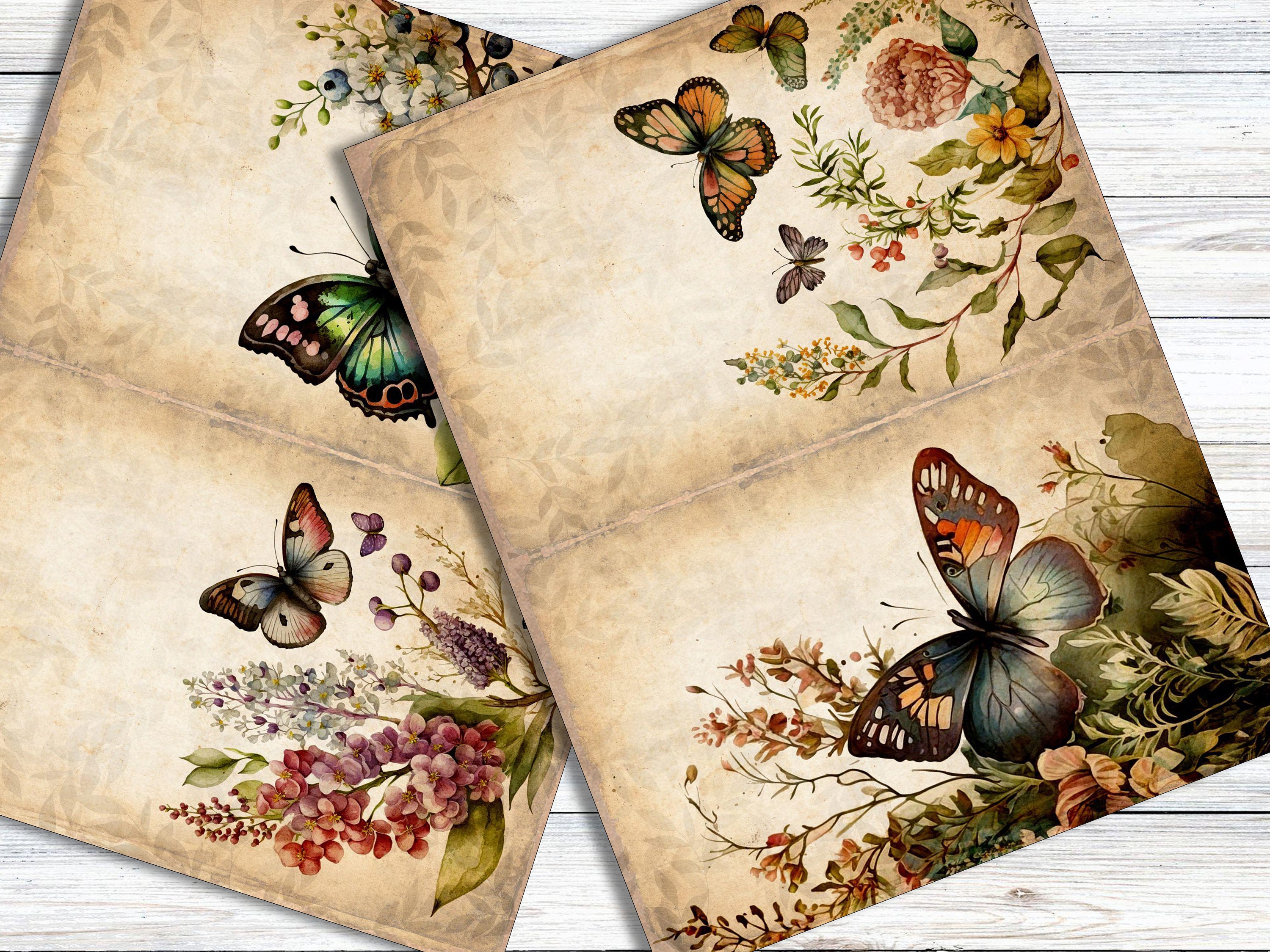 Vintage Butterfly Junk Journal Pages Kit 06 Butterflies Junk Journal ...