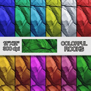 Paquet de papier numérique à texture de roche colorée | Fonds de pierre vibrants | Motifs minéraux naturels | Textures terreuses abstraites | Papiers imprimables