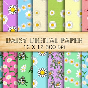 Daisy Digital Paper Pack - Daisy Flower Digital Background - Daisy Flower Pattern Scrapbooking  Paper -Instant Download- Commercial Use