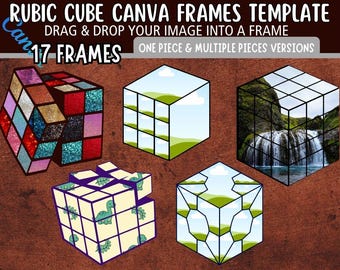 Rubik Cube Canva Frames Template | Editable Photo Frames | Layered Cube Frames | Drag & Drop Canva Template | 17 Frames Bundle