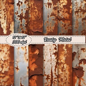 Rusty Metal  Digital Paper Pack, Rusty Steel Backgrounds, Vintage Textures Scrapbooking Paper, Grunge Pattern Journal Papers, Cardmaking
